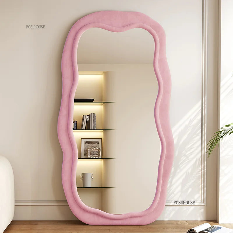 French Special-shaped Home Full-body Floor Mirrors Home Living Room Bedroom Designer Mirror Luxury Wave Full-length Mirror