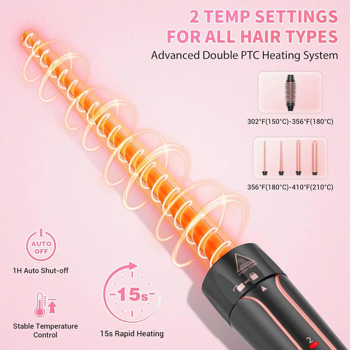 5 in 1 Curling Iron Set, Hair Curlers with Interchangeable Ceramic Barrels (0.76"-1.25"), Hair Crimper, Wand Curling Iron & Wave
