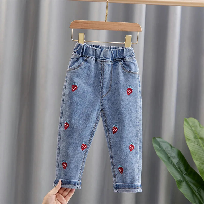 Floral Cartoon Graffiti Painting Print Denim Pants