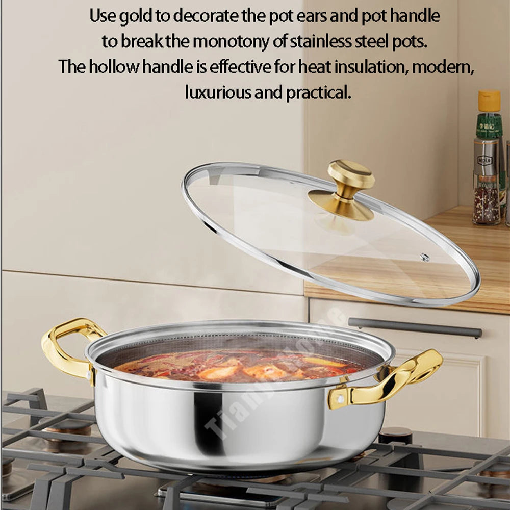 30cm Stainless Steel Frying Pan Non-stick Soup Pot wok with lid Home Honeycomb Induction Cooker Gas Stove Stew Kitchen Cookware