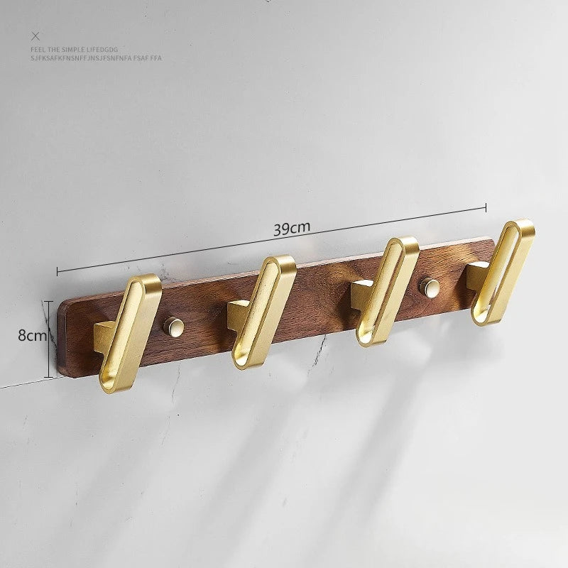 Walnut Wood Brushed Gold Bathroom Hardware Set