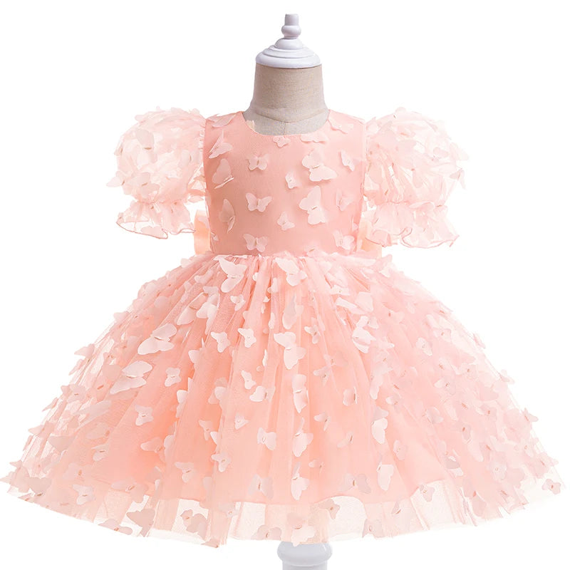 Three-dimensional butterfly Bubble sleeve princess dress