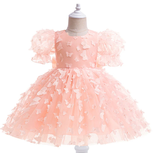 Three-dimensional butterfly Bubble sleeve princess dress