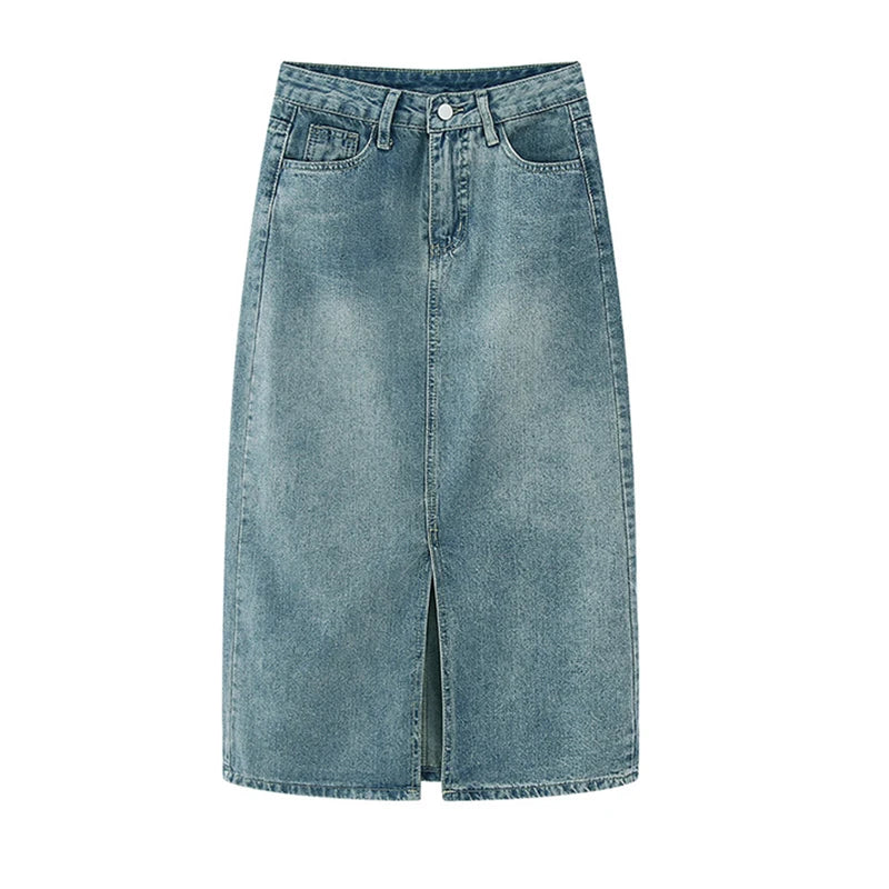 New Slit Denim Hip-covering Straight Long Skirt