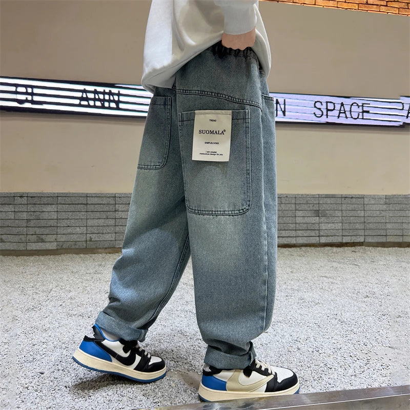 Big pocket letter straight jeans