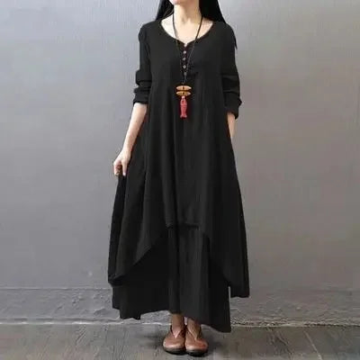 Loose Long Sleeve Cotton Artistic Style Two-Piece Gown