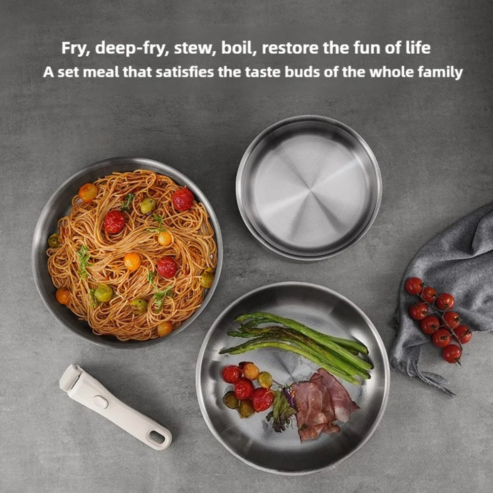 Stainless Steel Cookware Set Pots and Pans Set Detachable Handle 9pcs Induction Kitchen Cookware Sets Dishwasher Oven Safe