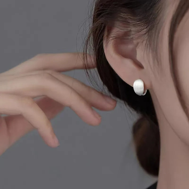 Silver Brushed Curved Surface Mini Hoop Earrings