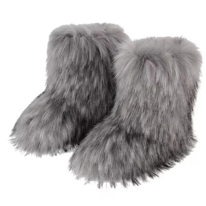 Fluffy Mid-calf Fashion Snow Warm Cotton Shoes