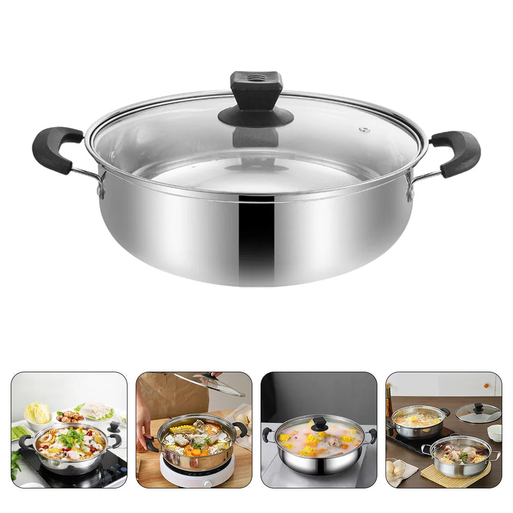 28Cm Stainless Steel Hot Pot Double Handle Stock Pot Large Capacity Soup Pan Practical Hotpot Cookware Stovetop Kitchen Dining