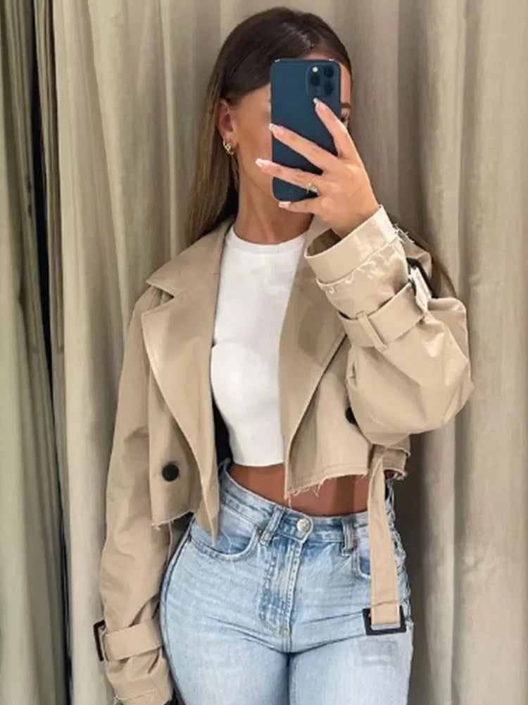 Belt Cropped Trench trendy Jacket