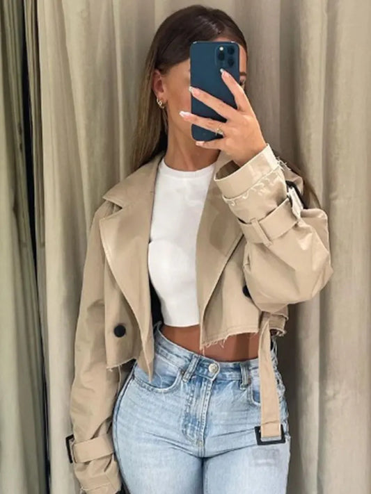 Belt Cropped Trench trendy Jacket