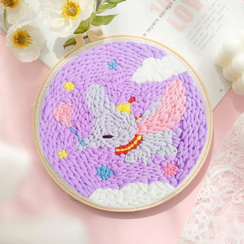 20cm Punch Embroidery Starter Kits Children's hand embroidery kit Beginners DIY Needlework Wool Punch Needle Poke Embroidery Kit
