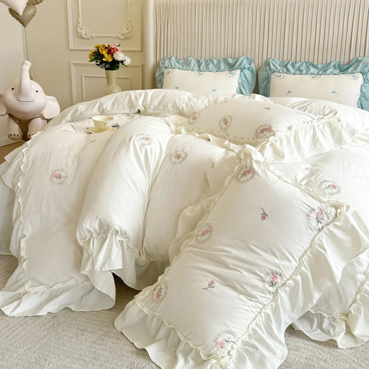 Embroidery Lace Ruffles Bedding Set