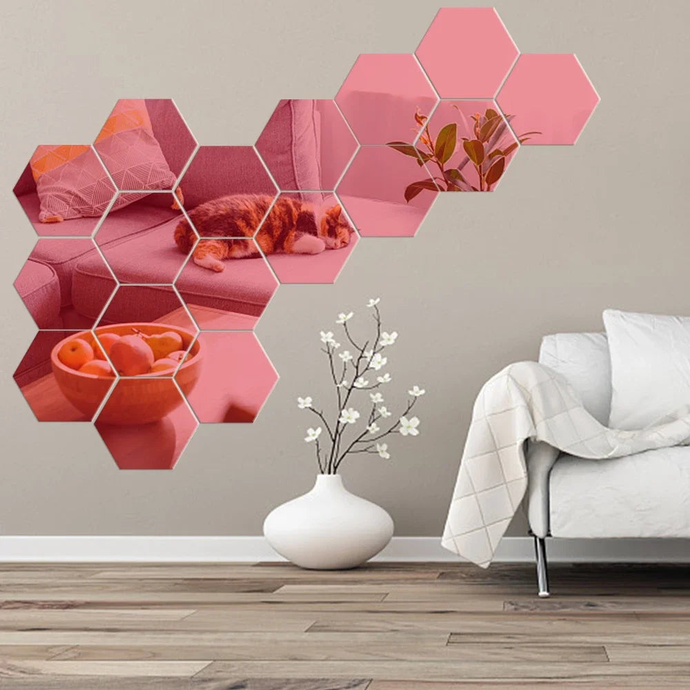6/12 pcs 3-D Hexagon Mirror Wall Sticker