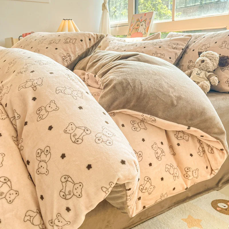 Cute Printed Velvet Duvet Cover Set