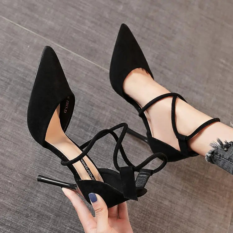 Cross-strap Roman Suede High Heels