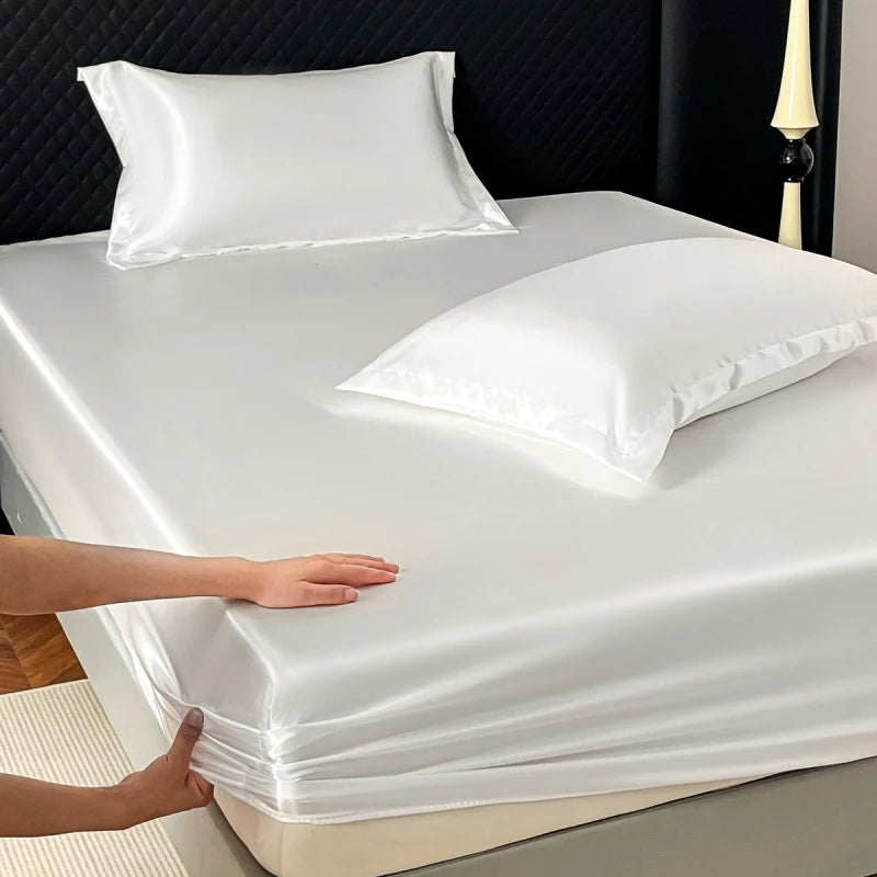 Satin Elastic Fitted Sheet Solid Mattress Cover
