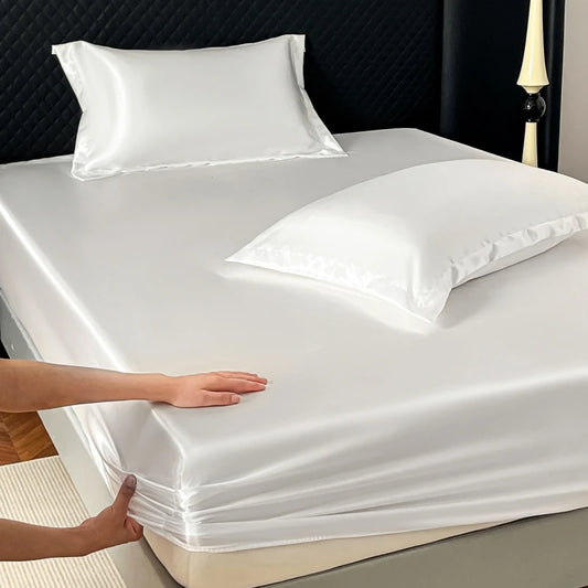 Satin Elastic Fitted Sheet Solid Mattress Cover