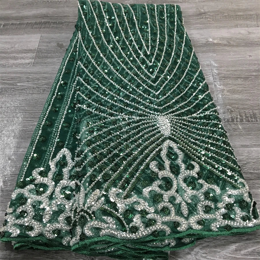 French Beaded Sequins Lace Fabric 2024 High Quality 5 Yard Mesh Tulle African Lace Fabric Nigerian Wedding Dress for Women A3736