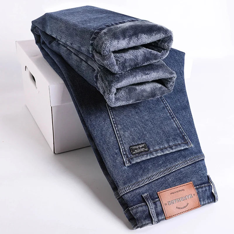 Winter Fleece Thick Warm Jeans For Men