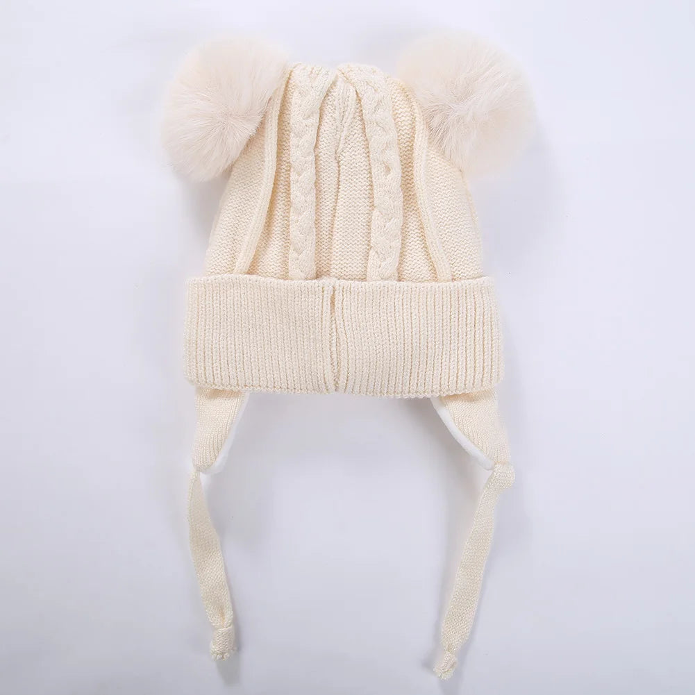 Cute Bear Earpuff Textured Knit Hat
