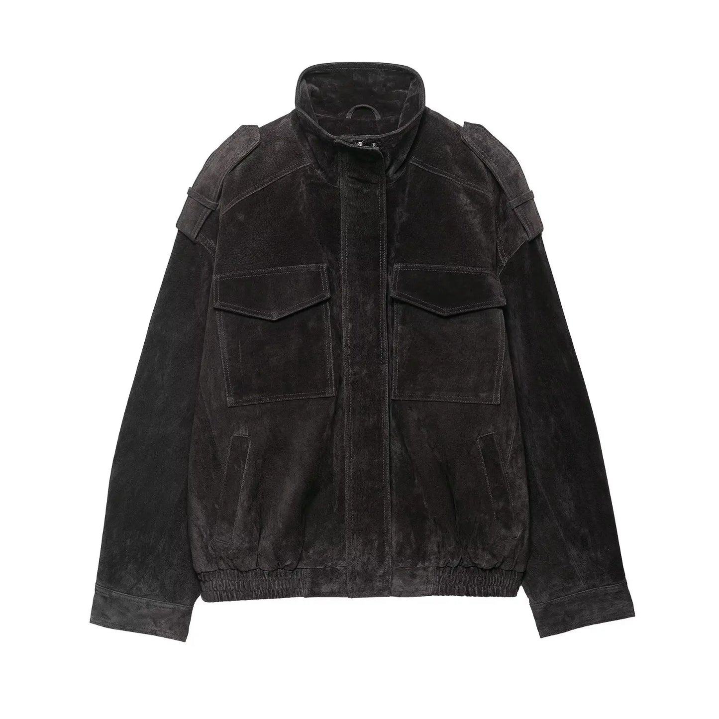Women Suede Zipper Loose Coat