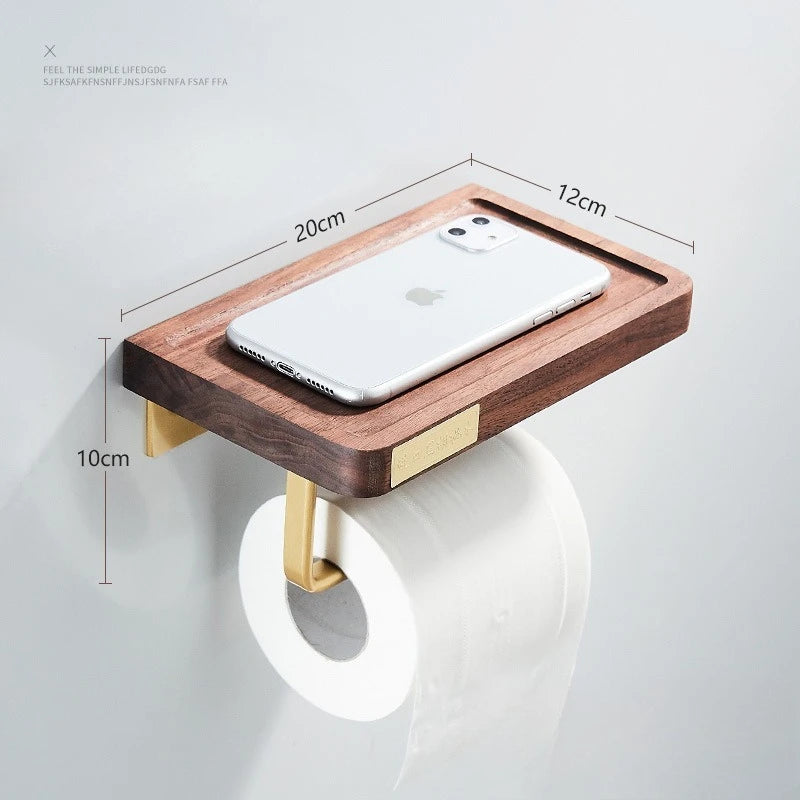 Walnut Wood Brushed Gold Bathroom Hardware Set