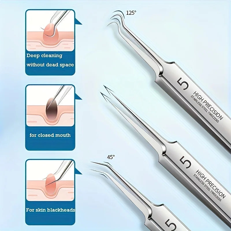 Stainless Steel Blackhead Removal Kit, Blemish and Acne Bottle Tool for All Skin Types, 8-Pack