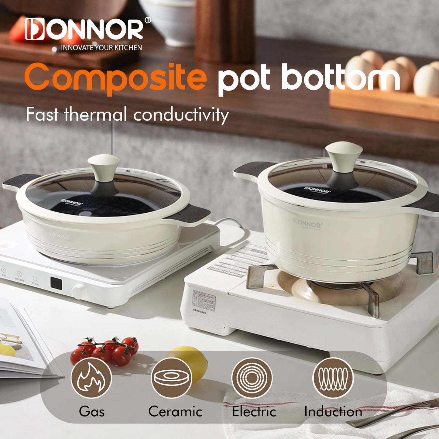 DONNOR Ceramic Cookware Set,Healthy Non-stick Cookware Set Suitable for Induction Cooktops/DishwashersFree of PFAS,PFOA and PTFE