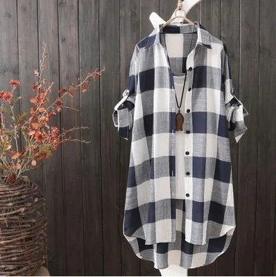 Women's Plaid Cotton Shirt Chic Women Elegant Blouse