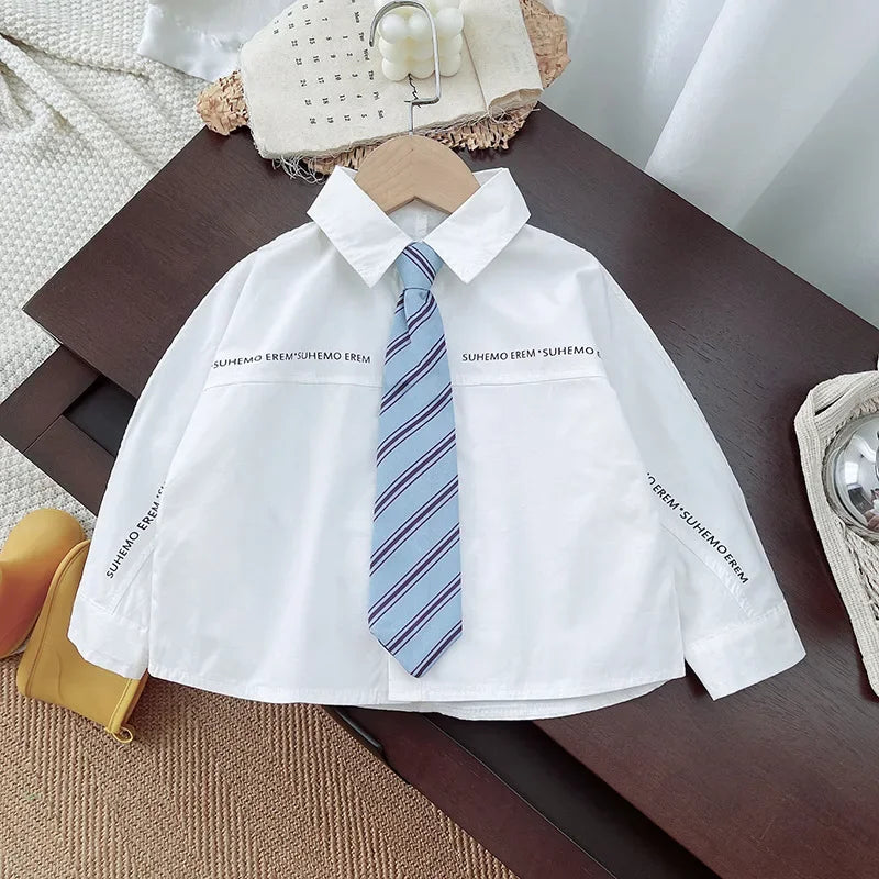 New Unisex Letter Print Shirt with Tie