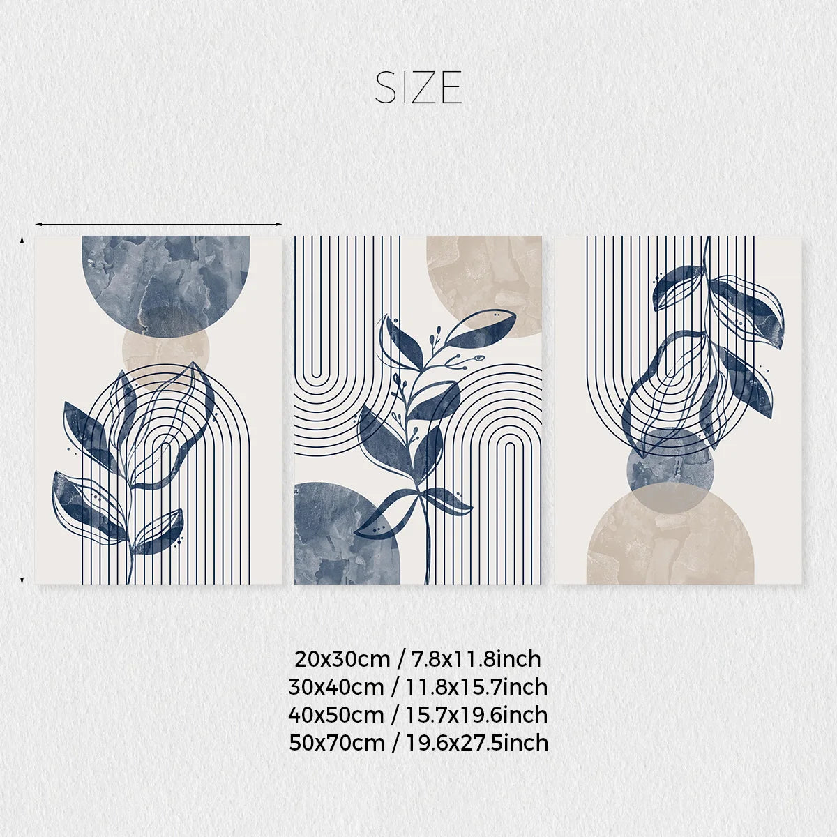Set of 3 Bohemian Navy Blue Beige Abstract Geometric Lines Plant Wall Art Prints, Bohemian Plant Geometric Print Posters, Medieval Prints, Ideal Gifts for Bedroom and Living Room Corridors, Wall Art, Wall Decoration, Room Dec