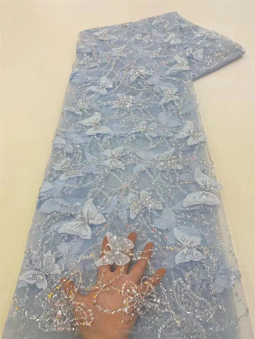 African Heavy Beaded Lace Fabric 2025 High Quality 5 Yards Nigerian Sequins Tulle 3D Fabric Material For Wedding