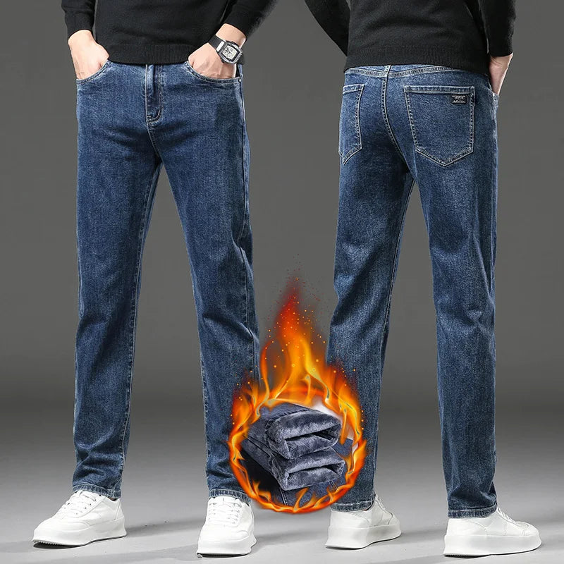 Winter Fleece Thick Warm Jeans For Men