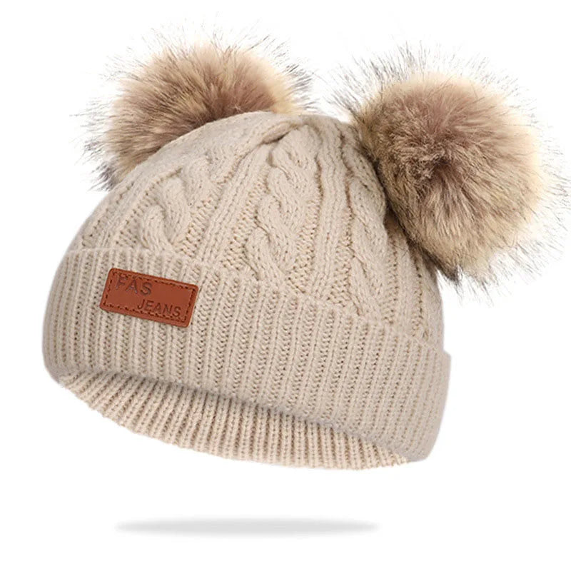 Cute Double Wool Pompom Baby Hat