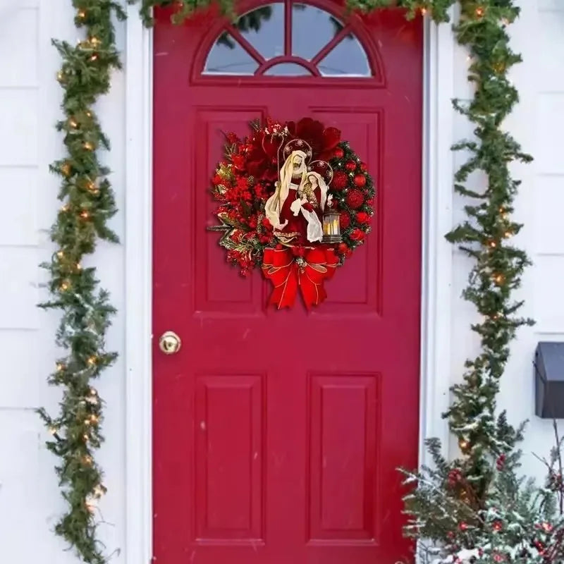 Christmas Wreath With Lantern Front Door