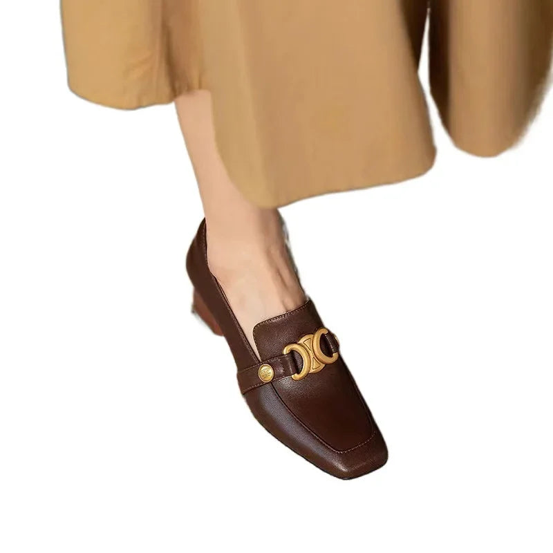 Retro Soft Leather Chunky Heel