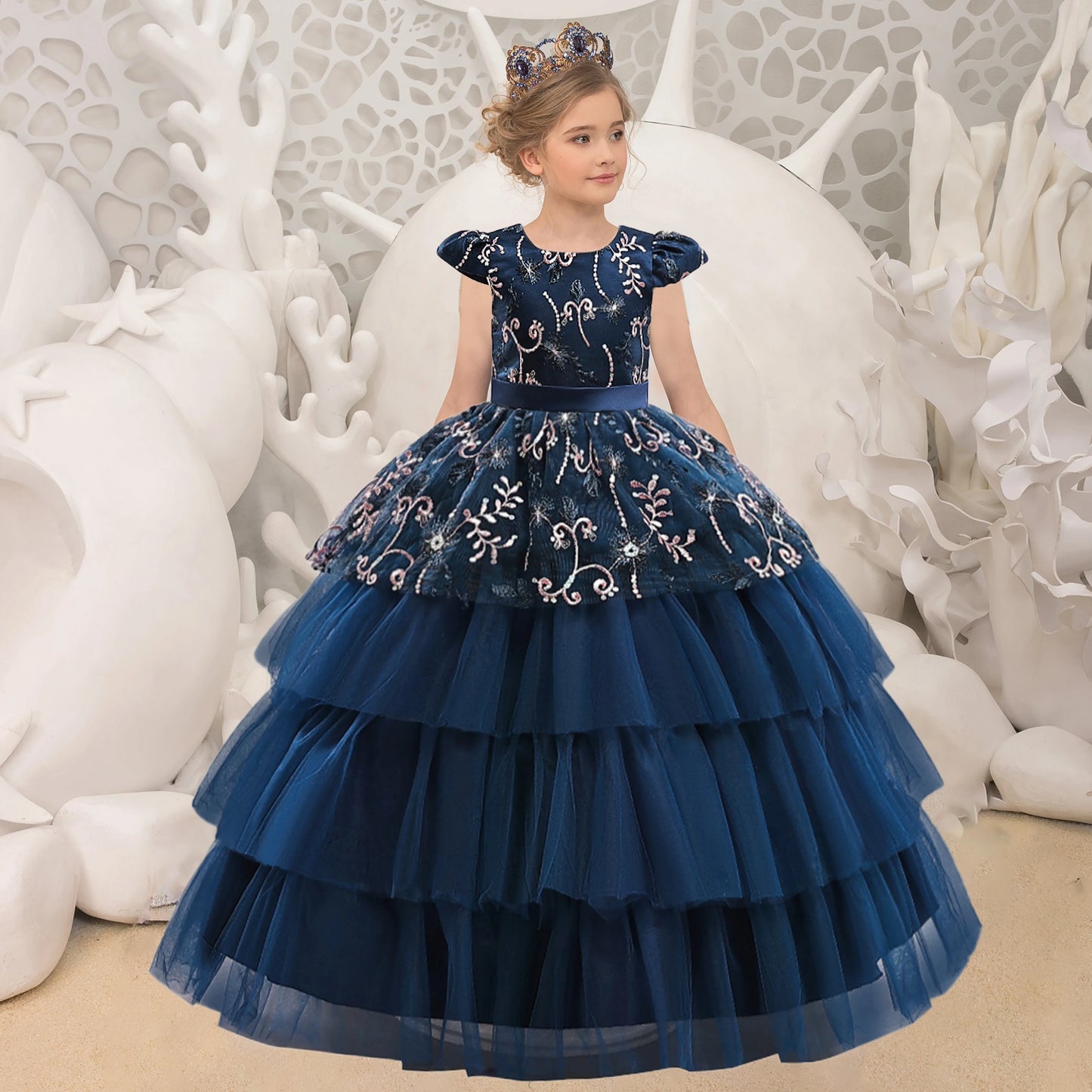 Embroidery Flower Bride maids Girls Party Dresses