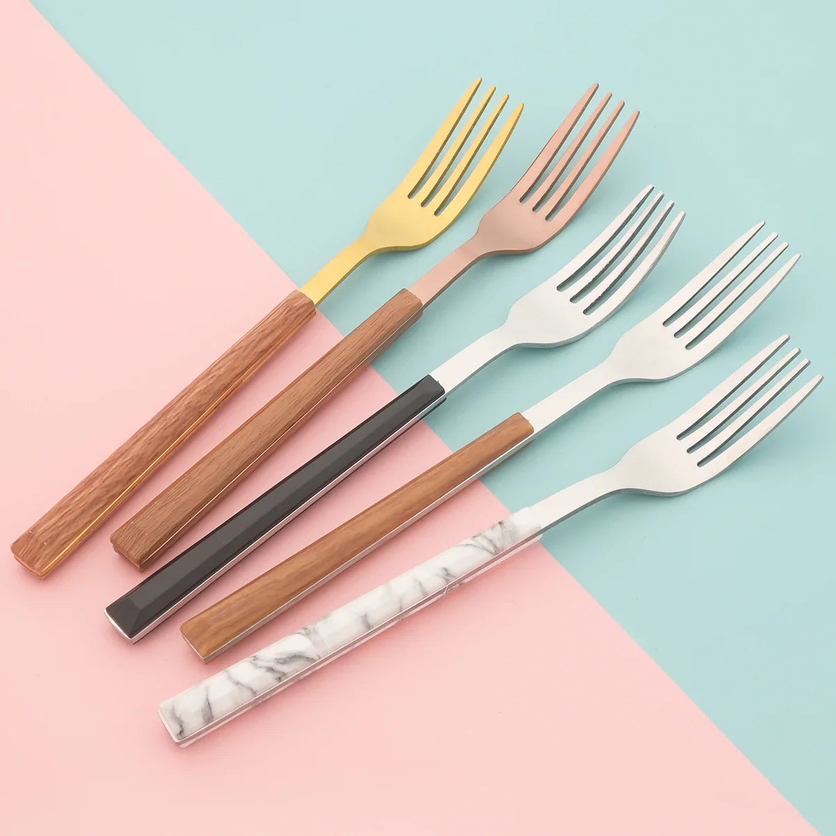 24/30Pcs Imitation Wooden Handle Dinnerware Cutlery Set Stainless Steel Tableware Western Knife Fork Spoons Silverware Flatware