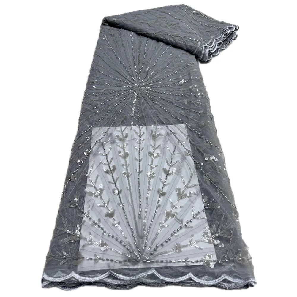 African Heavy Beaded Lace Fabric 2025 High Quality 5 Yards Nigerian Sequins Tulle 3D Fabric Material For Wedding