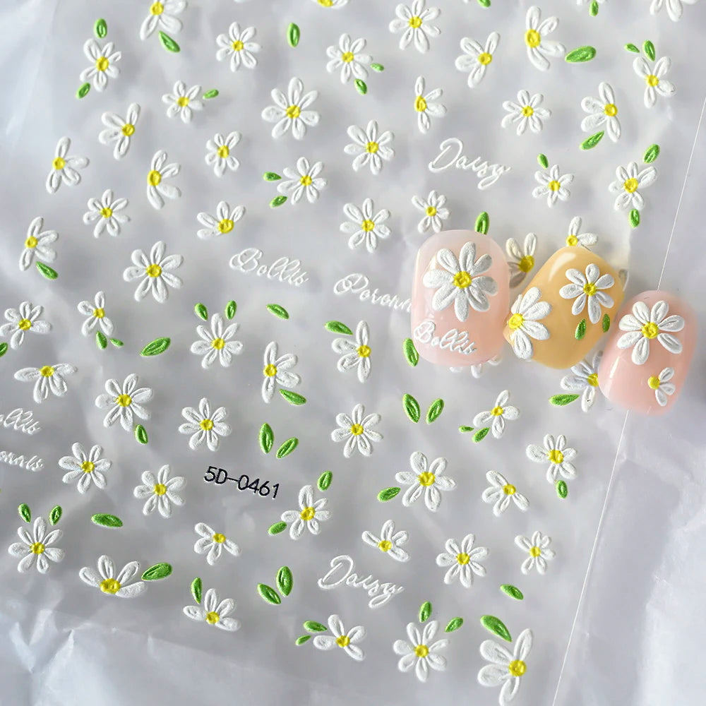 5 D White Daisy Design Nail Art Stickers