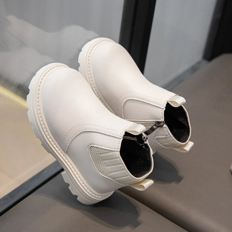 Leather Side Zipper Retro Children's Fashion Boots