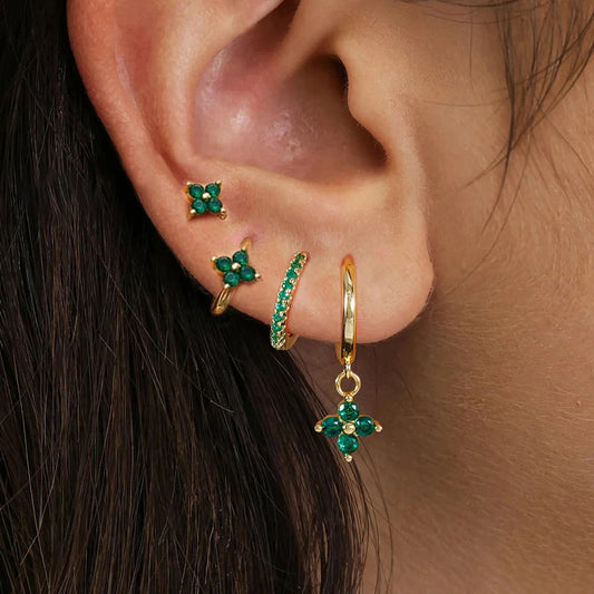 Cubic Zircon Flower Hoop Earrings