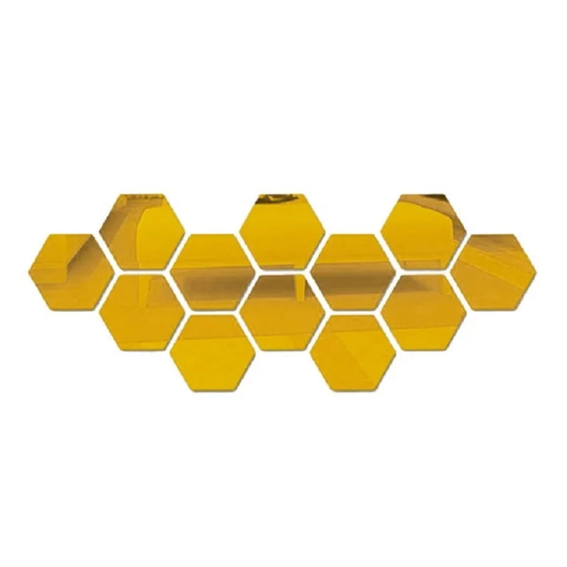 6/12 pcs 3-D Hexagon Mirror Wall Sticker