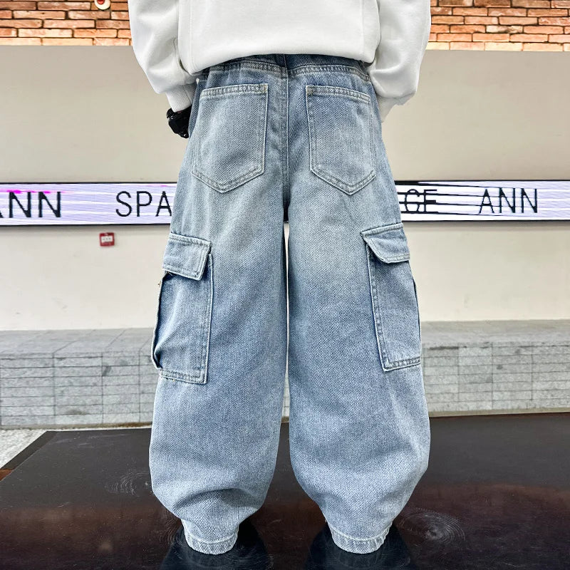 School Boys Casual Cargo Jeans With Pocket