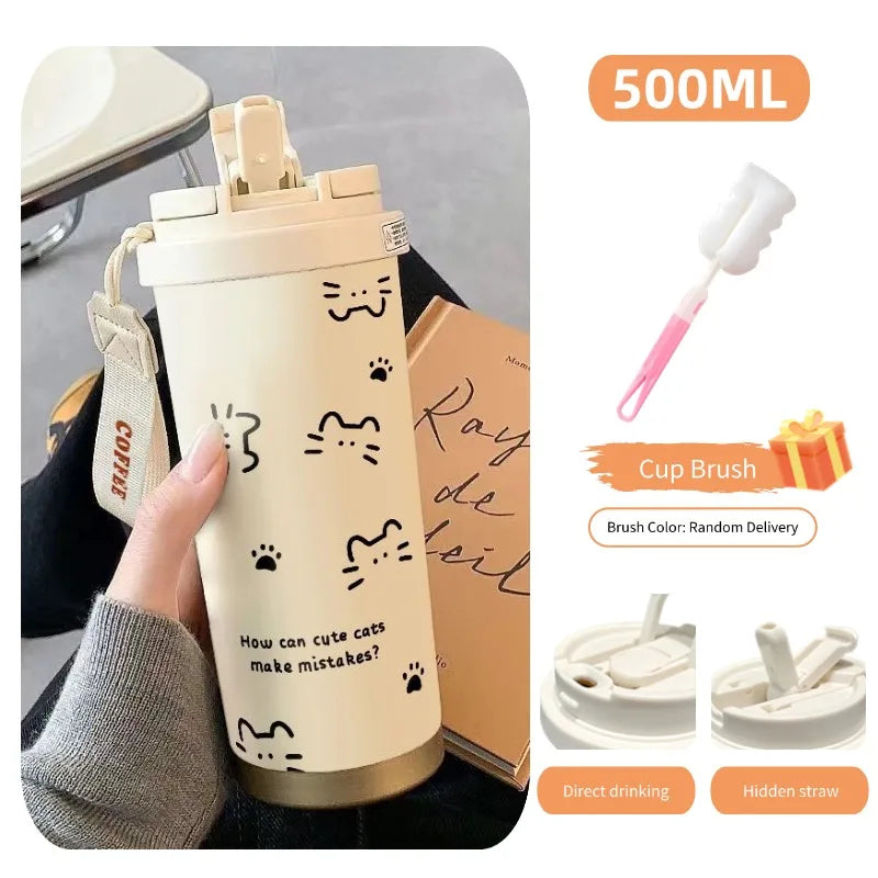 500ML Thermo Cafe Coffee Mug Car LeakProof Travel Thermo Cup Stainless Steel Thermal Water Bottles Vacuum Flask Insulated Cups