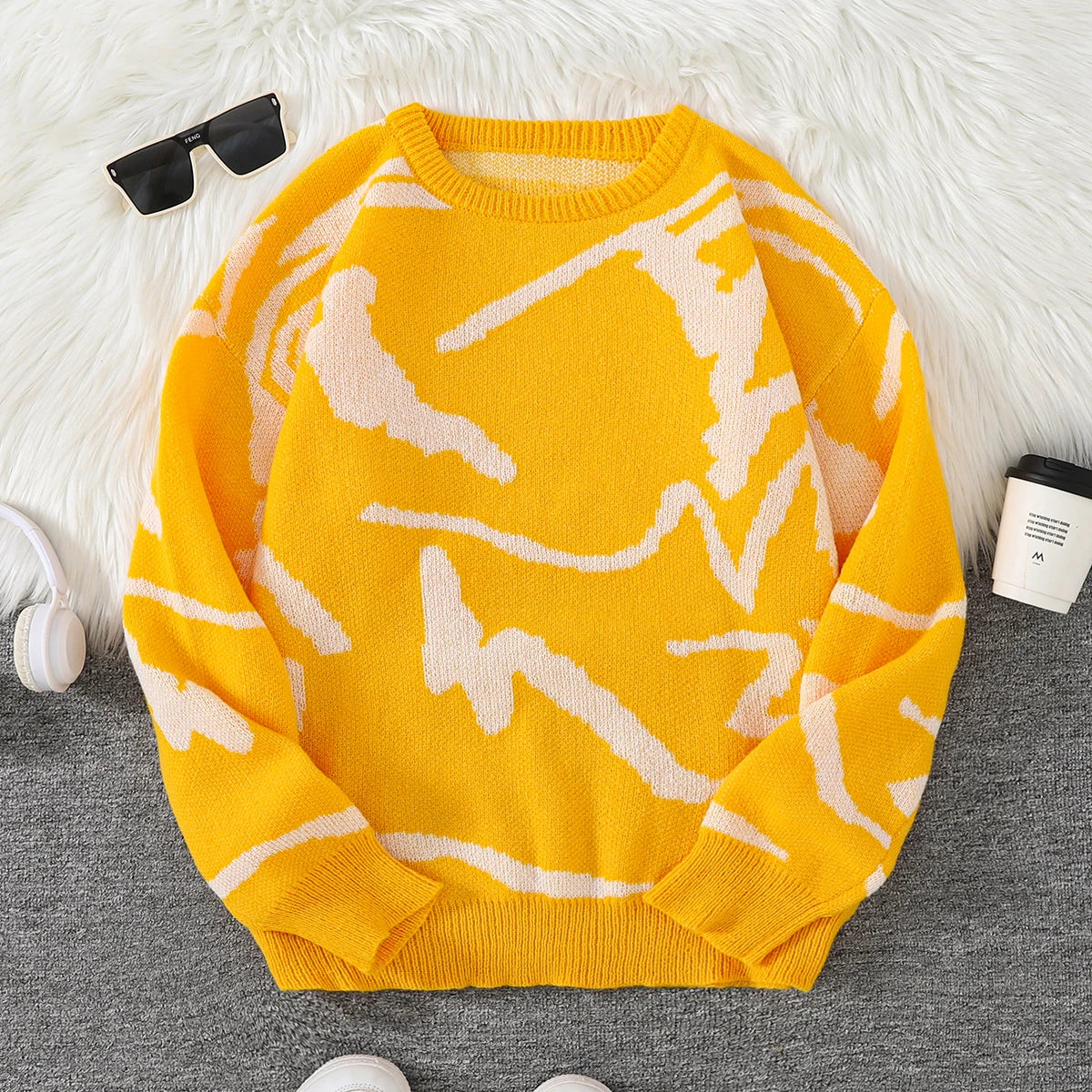 New Popular Graffiti Jacquard Pattern Sweater