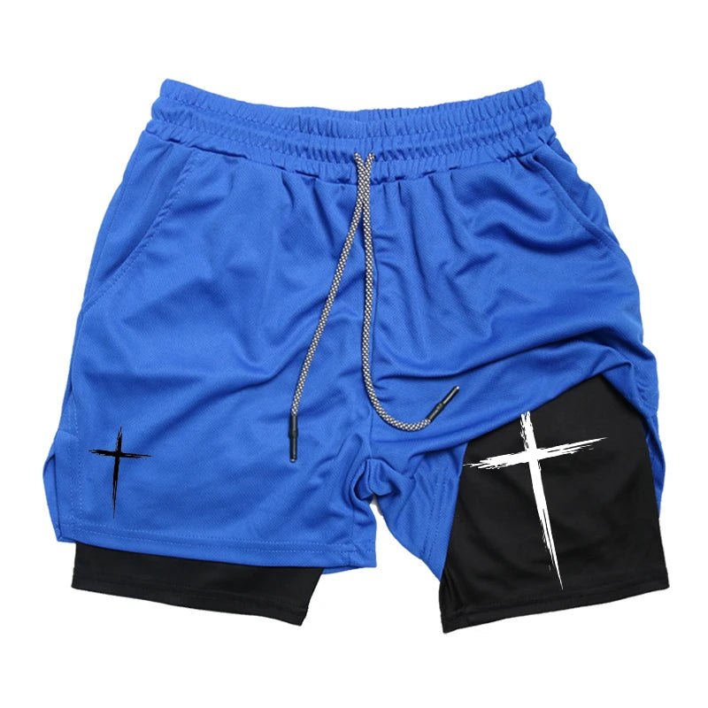 Men's Cross Print 2 in 1 Performance Shorts with Phone Pocket