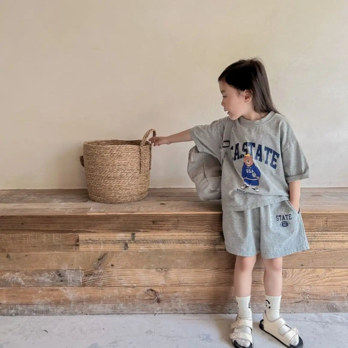 Toddler Baby Cartoon Bear Printed T-shirt+short